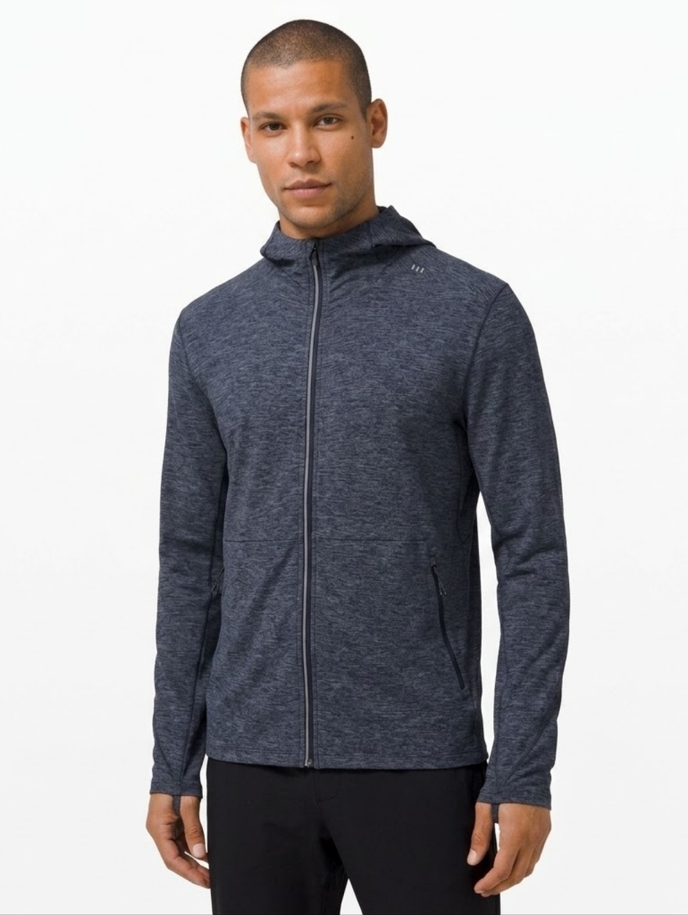 Lululemon Surge Warm Full Zip Mens Small Heathered Navy Thumbholes Running